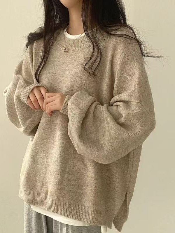 燈籠袖側開毛衣